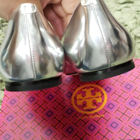 Tory Burch Melody Metallic Flats Pearl Logo - Picture 6 of 7